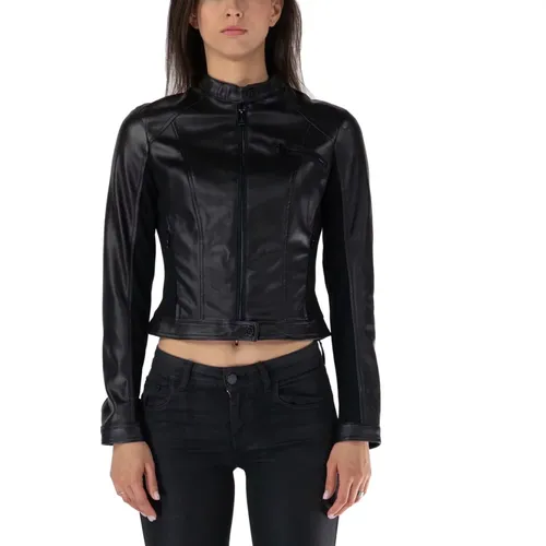 Schwarze Kunstlederjacke Neue Fiammetta , Damen, Größe: M - Guess - Modalova