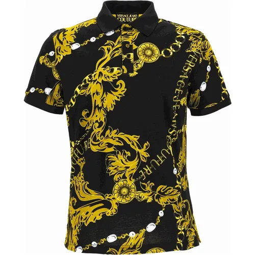 Polo-Shirt mit Barockmuster Schwarz , Herren, Größe: 2XL - Versace Jeans Couture - Modalova