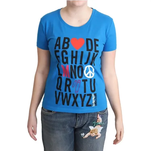 Schickes Alphabet Baumwoll T-Shirt Blau , Damen, Größe: S - Moschino - Modalova