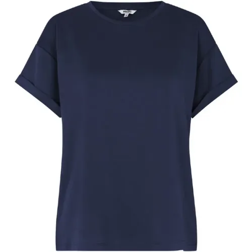 Dunkelblaues Basic T-Shirt mit Umgeschlagenem Ärmel , Damen, Größe: S - MbyM - Modalova