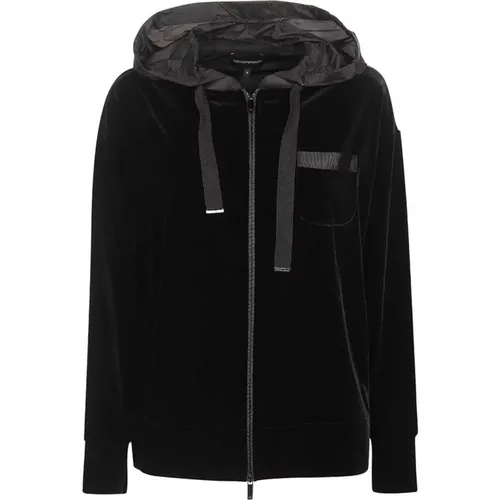 Kapuzenpullover mit durchgehendem Reißverschluss und Fronttasche , Damen, Größe: M - Emporio Armani - Modalova