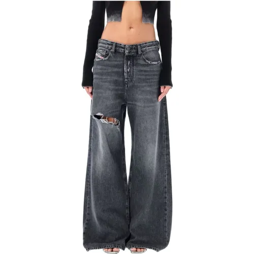 Black Distressed Wide-Leg Jeans Aw24 , female, Sizes: W26 - Diesel - Modalova