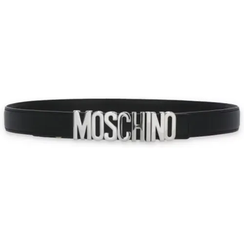 Leather Belt with Silver Logo , female, Sizes: M, S - Moschino - Modalova