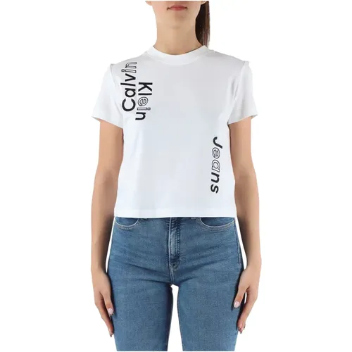 Besticktes Baumwoll-T-Shirt , Damen, Größe: L - Calvin Klein Jeans - Modalova