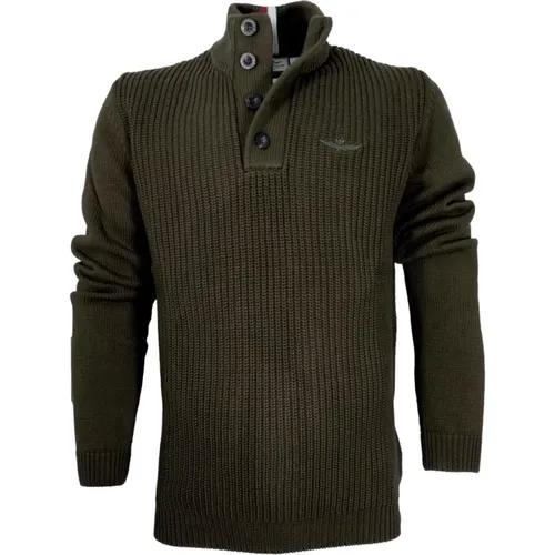 Militärstil Herren Knopf Pullover Grün - aeronautica militare - Modalova