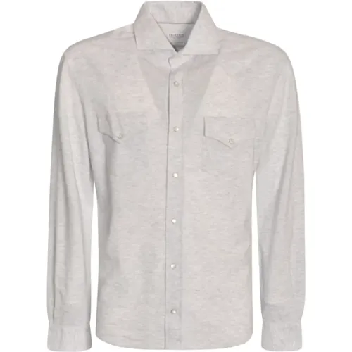 Light Grey Cotton Chest-Pocket Shirt , male, Sizes: 2XL - BRUNELLO CUCINELLI - Modalova