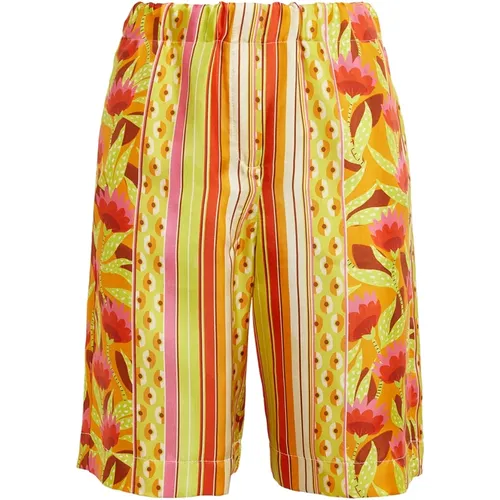 Bedruckte Seiden-Twill Bermuda Shorts , Damen, Größe: XS - Maliparmi - Modalova