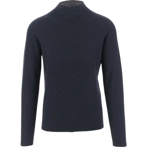 Wollmischung Jacquard Pullover Navy , Herren, Größe: L - Giorgio Armani - Modalova