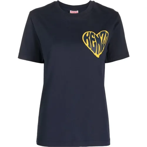 Midnight Herz-Print T-Shirt , Damen, Größe: S - Kenzo - Modalova