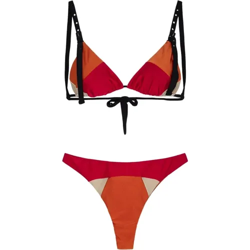 Rotes Bikini-Set mit Dreieck-Top und brasilianischem Unterteil , Damen, Größe: L - Me-Fui - Modalova