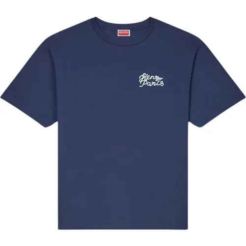 Blaues Baumwoll-T-Shirt mit Druck , Herren, Größe: M - Kenzo - Modalova