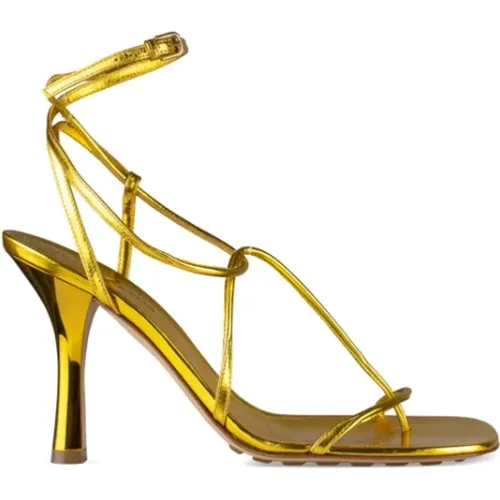 Goldene Strappy High Heel Sandalen , Damen, Größe: 38 1/2 EU - Bottega Veneta - Modalova