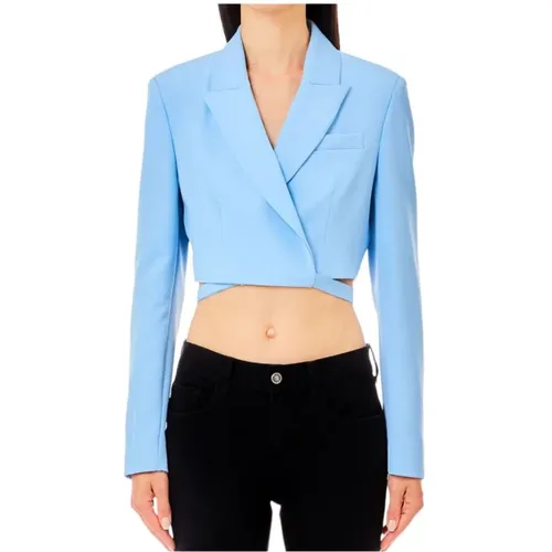 Blaue Doppelreiher-Jacke mit Schleife , Damen, Größe: S - Liu Jo - Modalova