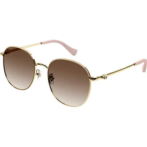 Gold/Brown Shaded Sonnenbrillen , Damen, Größe: 56 MM - Gucci - Modalova