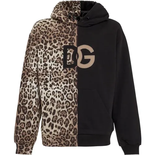 Leopardenmuster Hoodie mit DG Logo , Herren, Größe: L - Dolce & Gabbana - Modalova
