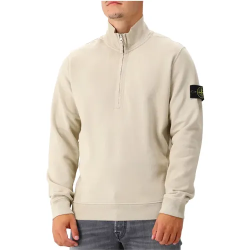 Beiger Halb-Zip Baumwollpullover , Herren, Größe: S - Stone Island - Modalova