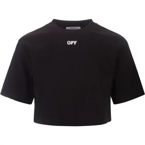 Schwarzes Crop T-Shirt mit Logo-Druck , Damen, Größe: XS - Off White - Modalova