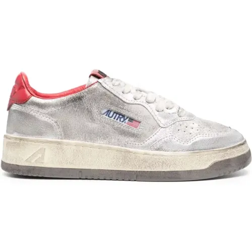 Silver-tone Sneakers with Red Accents , female, Sizes: 7 UK, 3 UK, 4 UK, 5 UK, 6 UK - Autry - Modalova