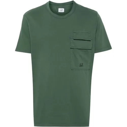 Dark Cotton T-shirt with Logo Print , male, Sizes: M, L - C.P. Company - Modalova