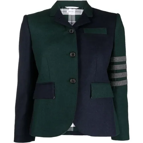 Green Wool Flannel Jacket 4bar Detail , female, Sizes: S - Thom Browne - Modalova