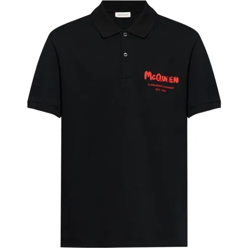 Graffiti Polo Schwarz Baumwolle Kurzarm , Herren, Größe: M - alexander mcqueen - Modalova