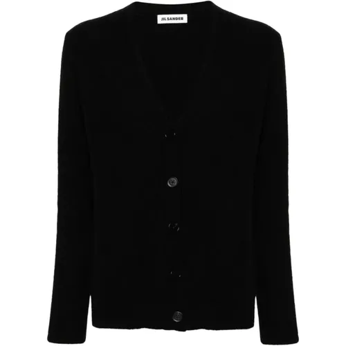 Schwarzer Wollpullover mit geripptem V-Ausschnitt , Damen, Größe: 2XS - Jil Sander - Modalova