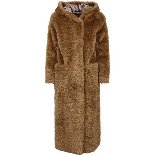 Langer Mantel mit Kapuze aus Kunstfell , Damen, Größe: M - Herno - Modalova