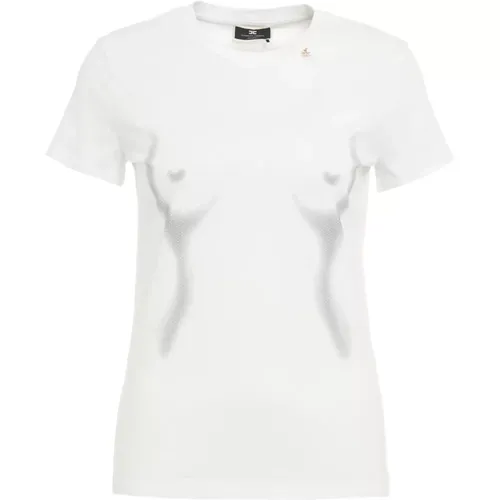Silberne Ss24 Damen T-Shirts & Polos , Damen, Größe: L - Elisabetta Franchi - Modalova