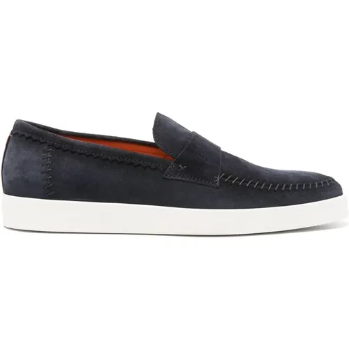 Blaue Leder Loafers Casual Flats , Herren, Größe: 41 EU - Santoni - Modalova