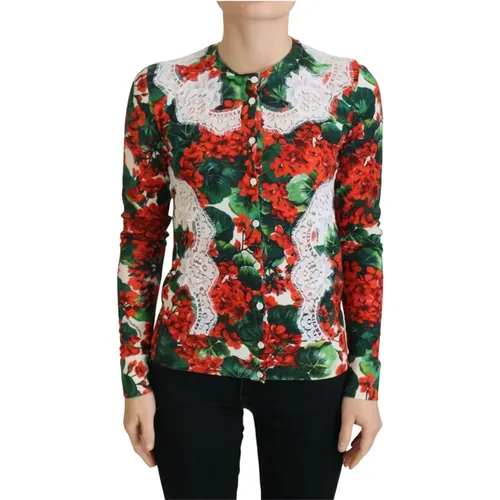 Wool Floral Cardigan Sweater , female, Sizes: 3XS - Dolce & Gabbana - Modalova