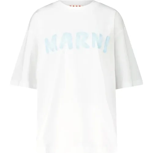 Oversized Baumwoll T-Shirt mit Frontprint , Damen, Größe: XS - Marni - Modalova