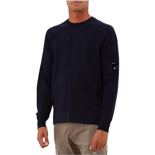 Navy Merino Woll Rundhalsausschnitt Pullover , Herren, Größe: 2XL - C.P. Company - Modalova