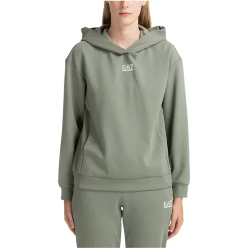 Einfarbiger Logo Hoodie mit Taschen , Damen, Größe: S - Emporio Armani EA7 - Modalova