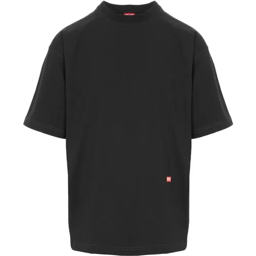 Schwarzes Baumwoll-Jersey T-Shirt mit Rückendruck,T-Shirt mit Foto-Print-Logo - Diesel - Modalova