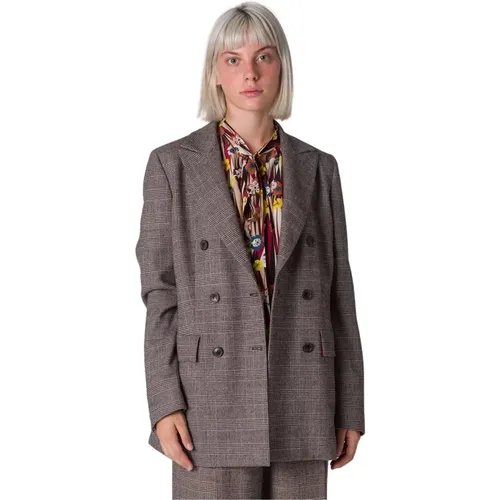 Double-breasted Prince of Wales Jacket , female, Sizes: M - Giorgio Grati - Modalova