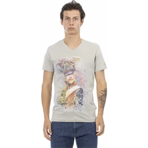 Kurzarm V-Ausschnitt T-Shirt - Frontdruck , Herren, Größe: 2XL - Trussardi - Modalova