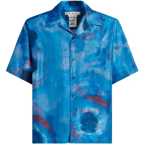 Buchi Blu Print Bowling Shirt , male, Sizes: L - Marni - Modalova