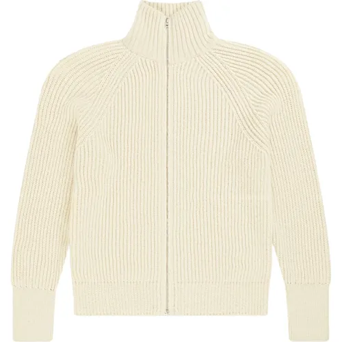 Ivory Collar Cardigan with Zipper and Thumb Openings , male, Sizes: L - closed - Modalova