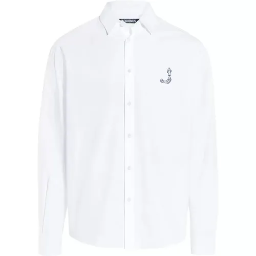Weiße Baumwollhemd mit Logodruck - Jacquemus - Modalova