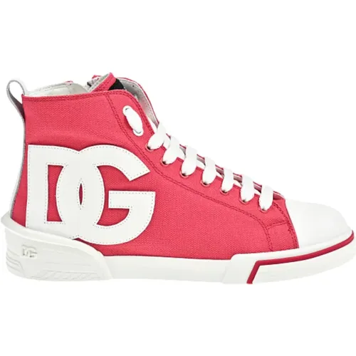 Fuchsia Flache Schuhe High Top Leinwand - Dolce & Gabbana - Modalova