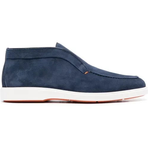 Blaue Leder Loafers für Männer , Herren, Größe: 45 EU - Santoni - Modalova