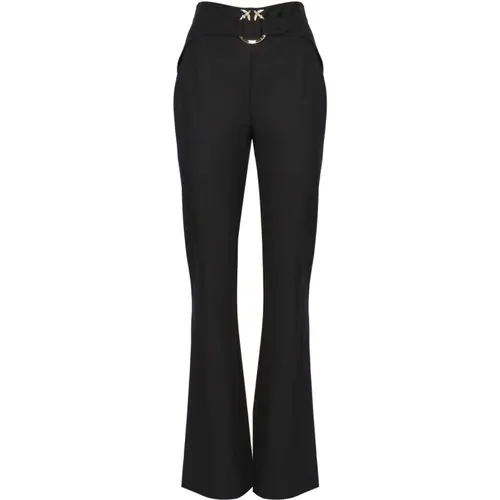 Ausgestellte schwarze Hose mit Love Birds Schnalle - pinko - Modalova