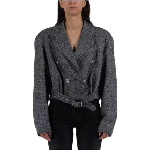 Cropped Herringbone Wool Tweed Bomber , female, Sizes: XS, S - Alessandra Rich - Modalova