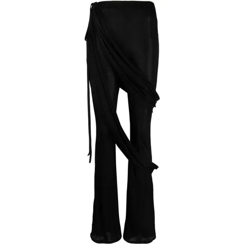 Schwarze Flare-Hose mit Drapierten Seitenschnüren , Damen, Größe: XS - Andrea Adamo - Modalova