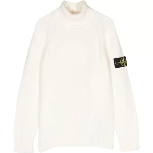 Weißer Baumwoll-High-Neck-Pullover - Stone Island - Modalova