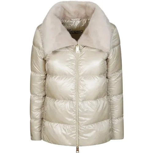 Ultraleichte Ecofur Kragen Pufferjacke,Gepolsterte Eco-Pelz Langarmjacke - Herno - Modalova