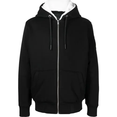 Schwarzer Hoodie mit Logo-Plaque und Reißverschluss , Herren, Größe: L - Moose Knuckles - Modalova