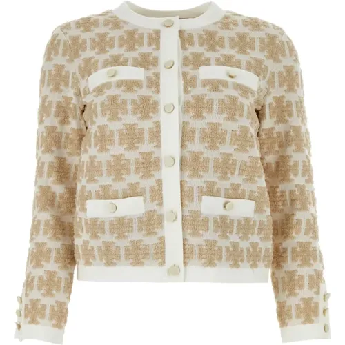 Embroidered polyester blend cardigan , female, Sizes: L, S - TORY BURCH - Modalova