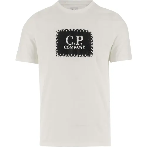 Weiße Baumwoll-T-Shirt mit Logo-Detail , Herren, Größe: L - C.P. Company - Modalova