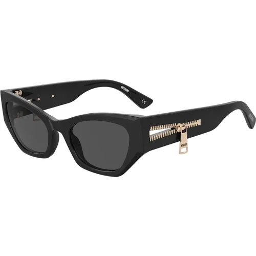 Schwarze/Dunkelgraue Sonnenbrille , Damen, Größe: 55 MM - Moschino - Modalova